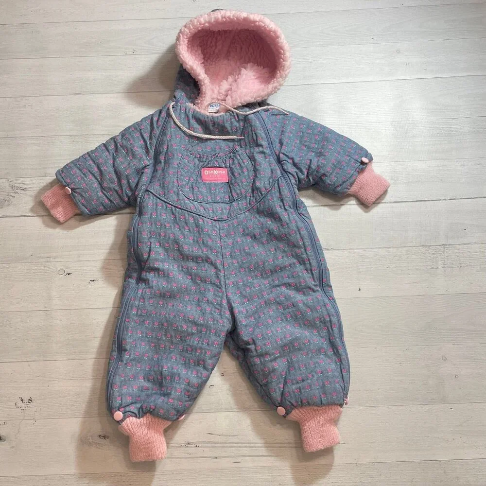 Vintage OshKosh B’Gosh tulip hearts baby bunting snowsuit‎ 12 months